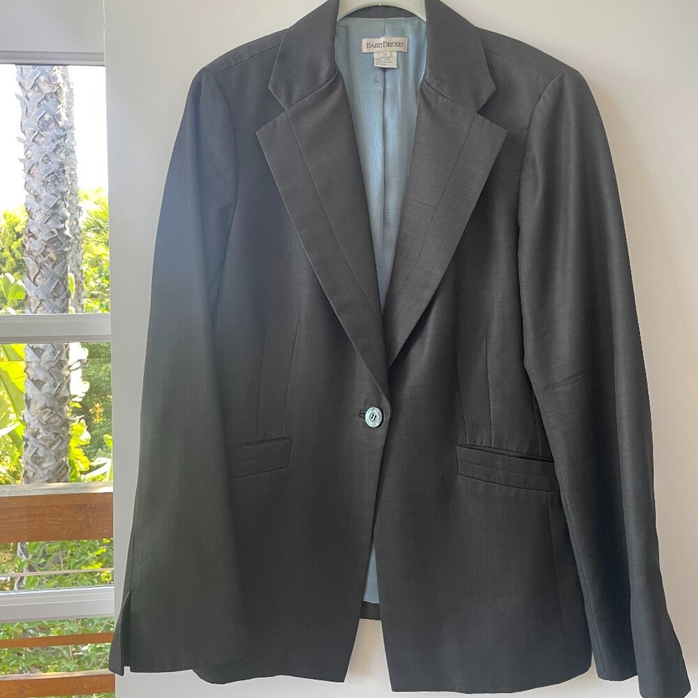 Barry Bricken Long‎ Charcoal Gray Wool Blazer, Size 14